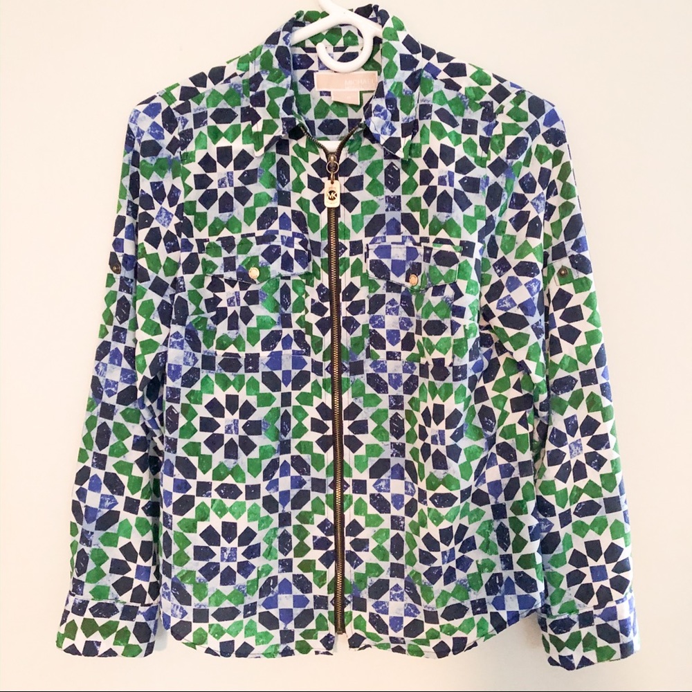 Michael Kors Patterned Zip-Front Top